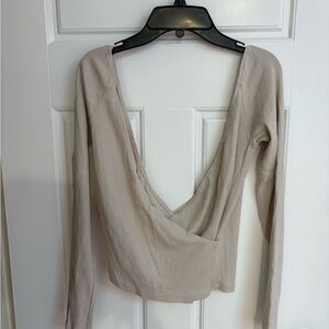 Zara Cream Deep V-Neck top